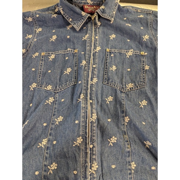 Vintage Denim & Co jeans wear womens M zipper front blue white embroidered top - Picture 7 of 10
